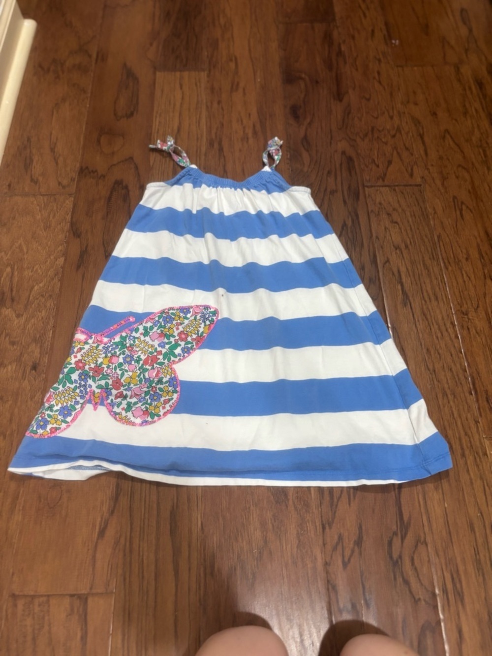 Mini Boden Blue White Stripe Butterfly Dress Size 6-7Y